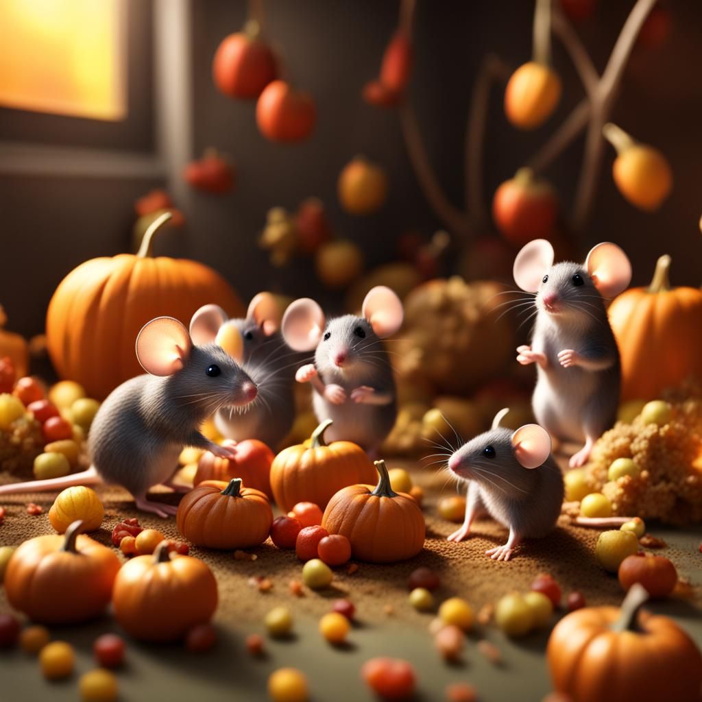 Autumn Harvest Mice Party in 3D Diorama