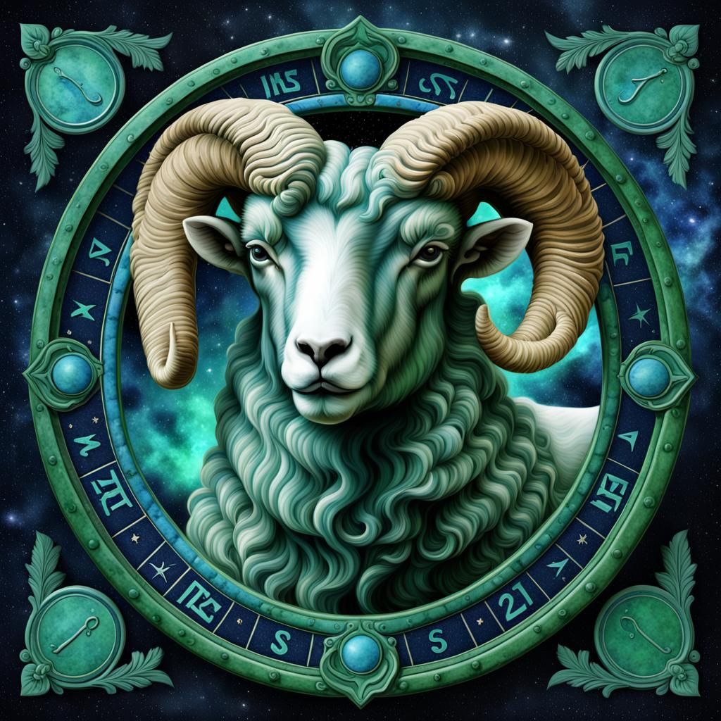 Aries Ram Astrological Sign in Green-Blue