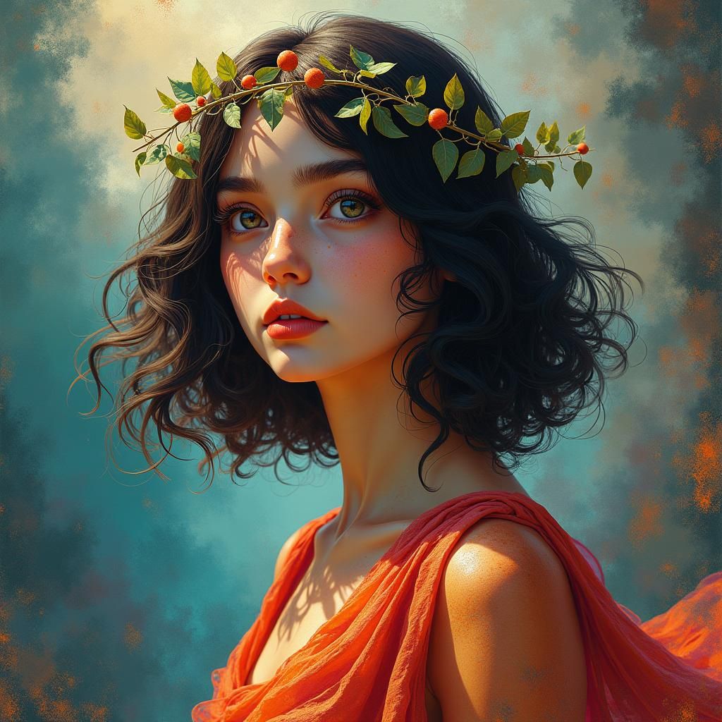 Greek Woman in Dreamlike Fantasy Landscape