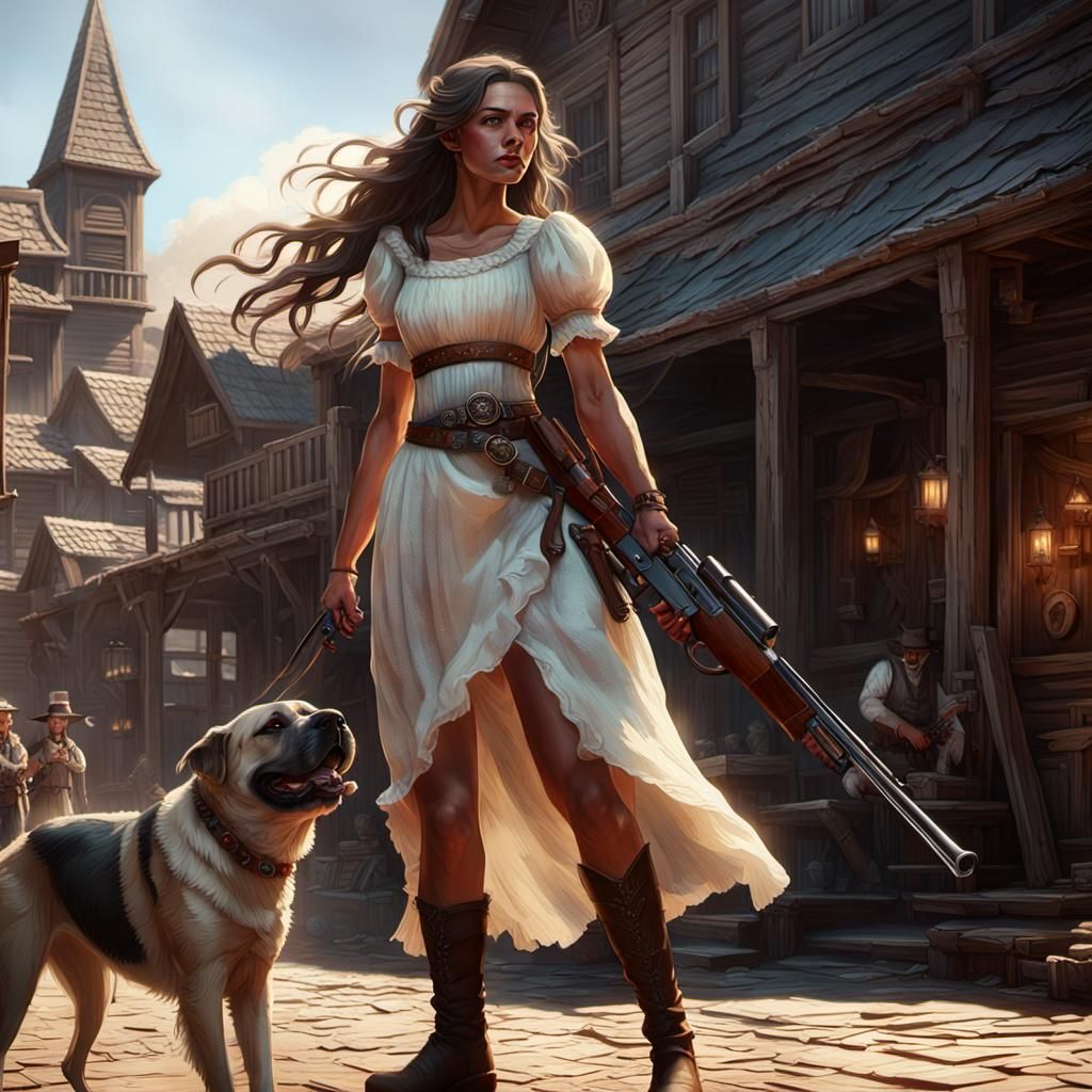 Western Woman with Shotgun: Dark Fantasy Art