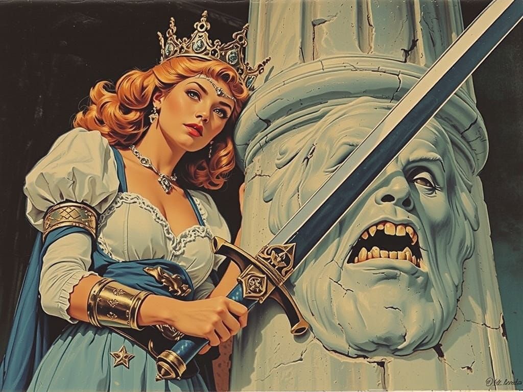 Fantasy Sorceress Queen with Carved Column