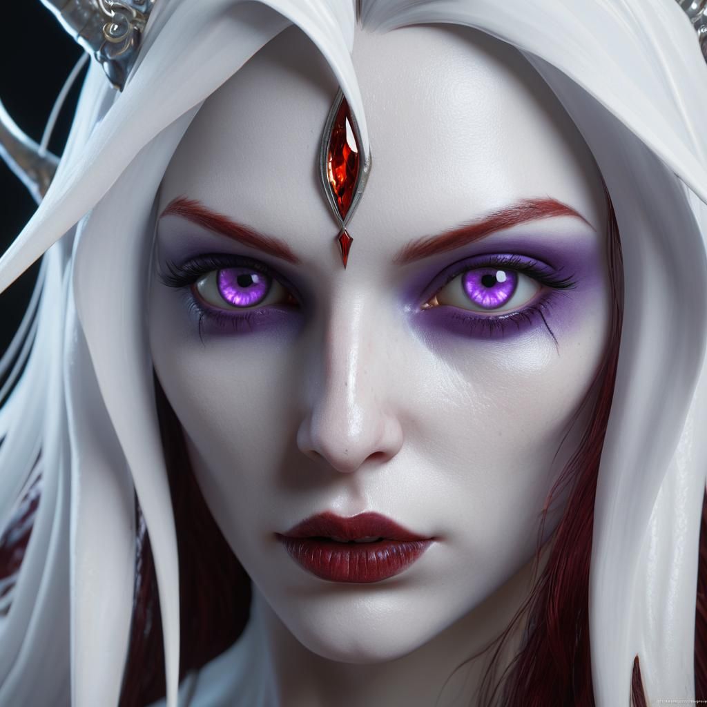 Detailed Dark Fantasy Portrait of a Red-Haired Demon