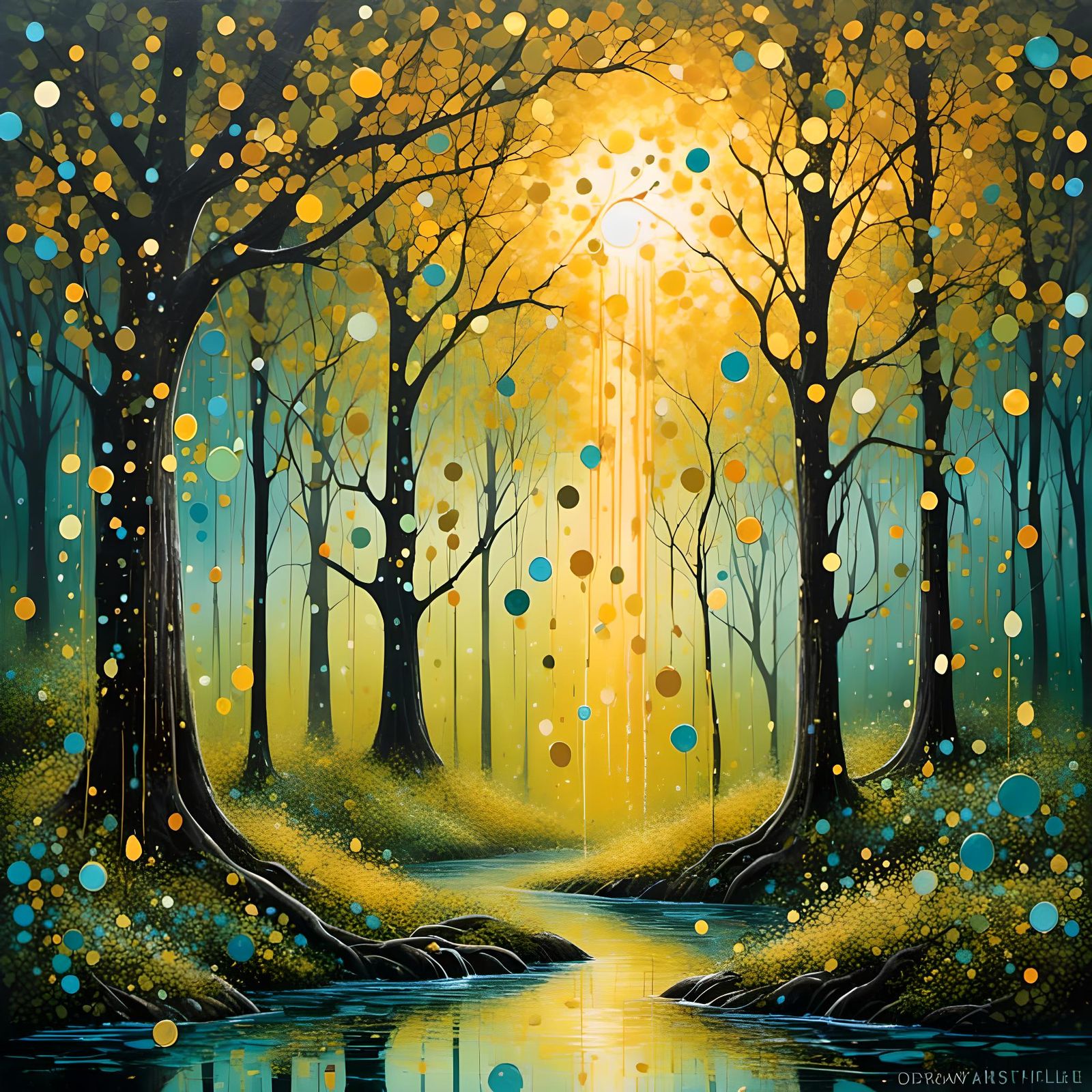 Dreamy Forest Painting at Golden Hour