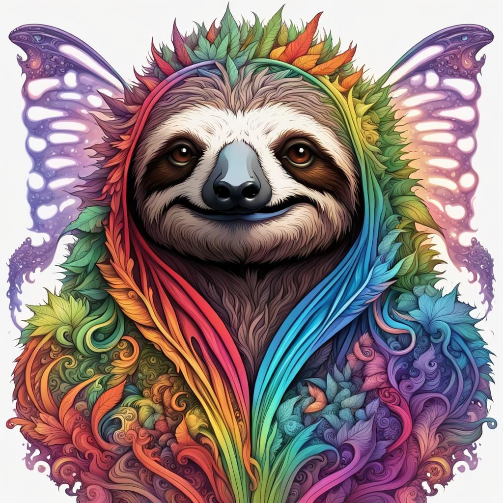 Dragon Sloth with Rainbow Breath, Abstract Vector Art