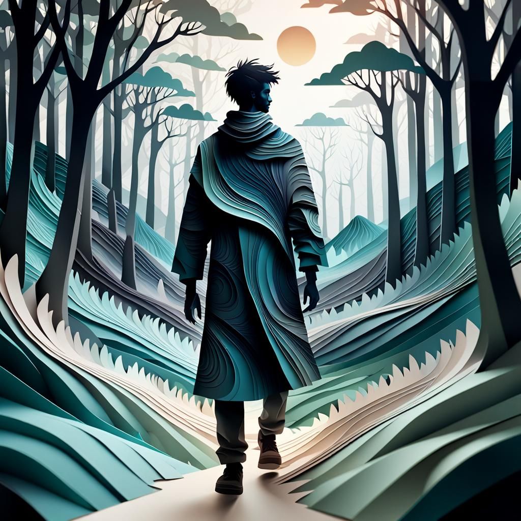 Paper Cut-Out Art of a Lone Wanderer