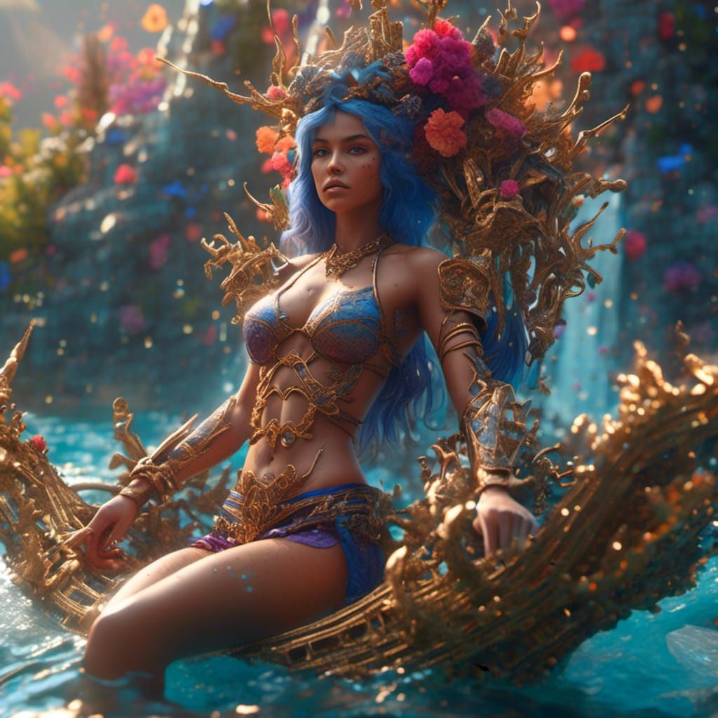 Bikini Woman: Detailed Matte Painting in Deep Color