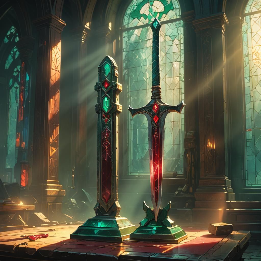 Mystical Sword with Emerald and Ruby Hilt