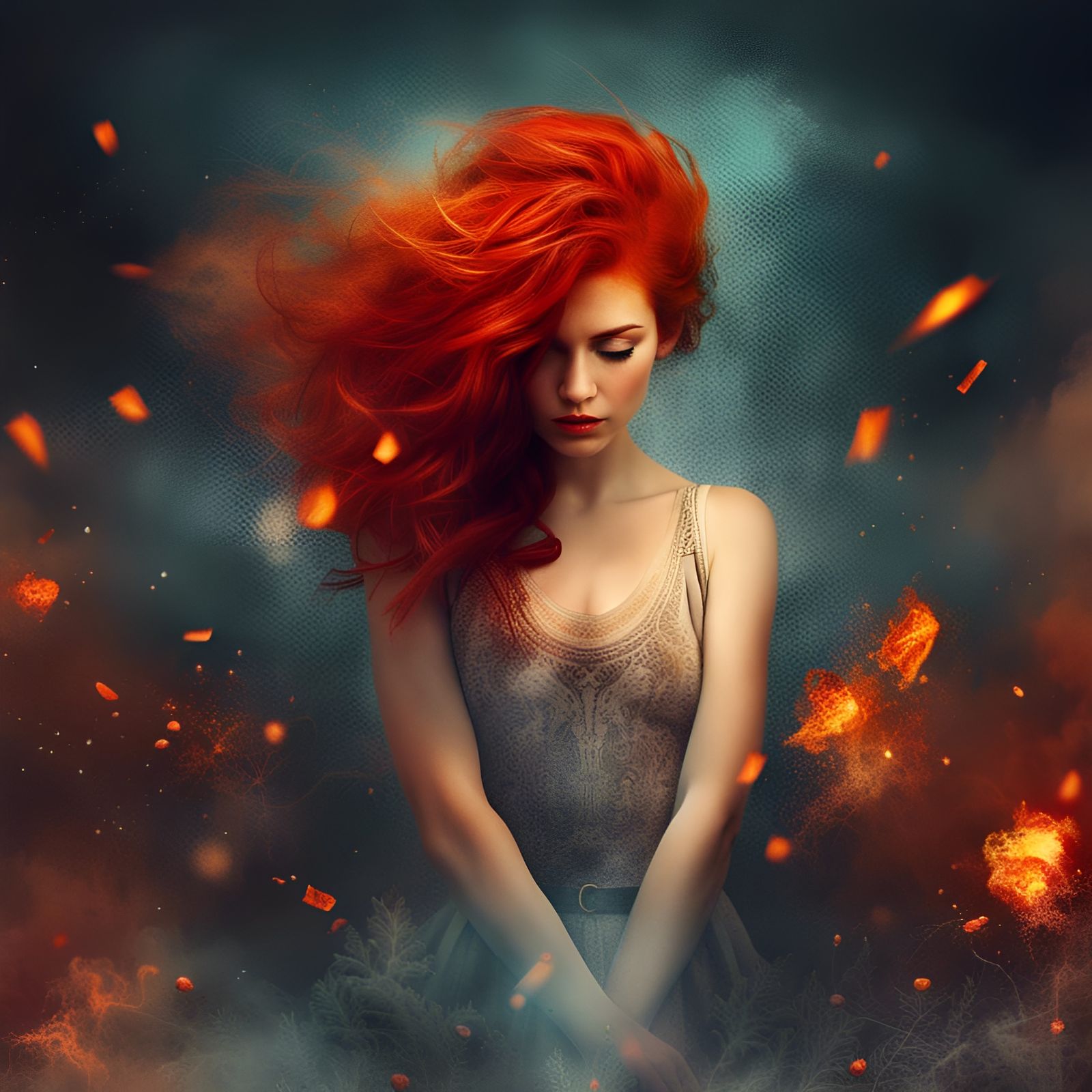 Fiery Redhead Portrait in Magic Realism Style