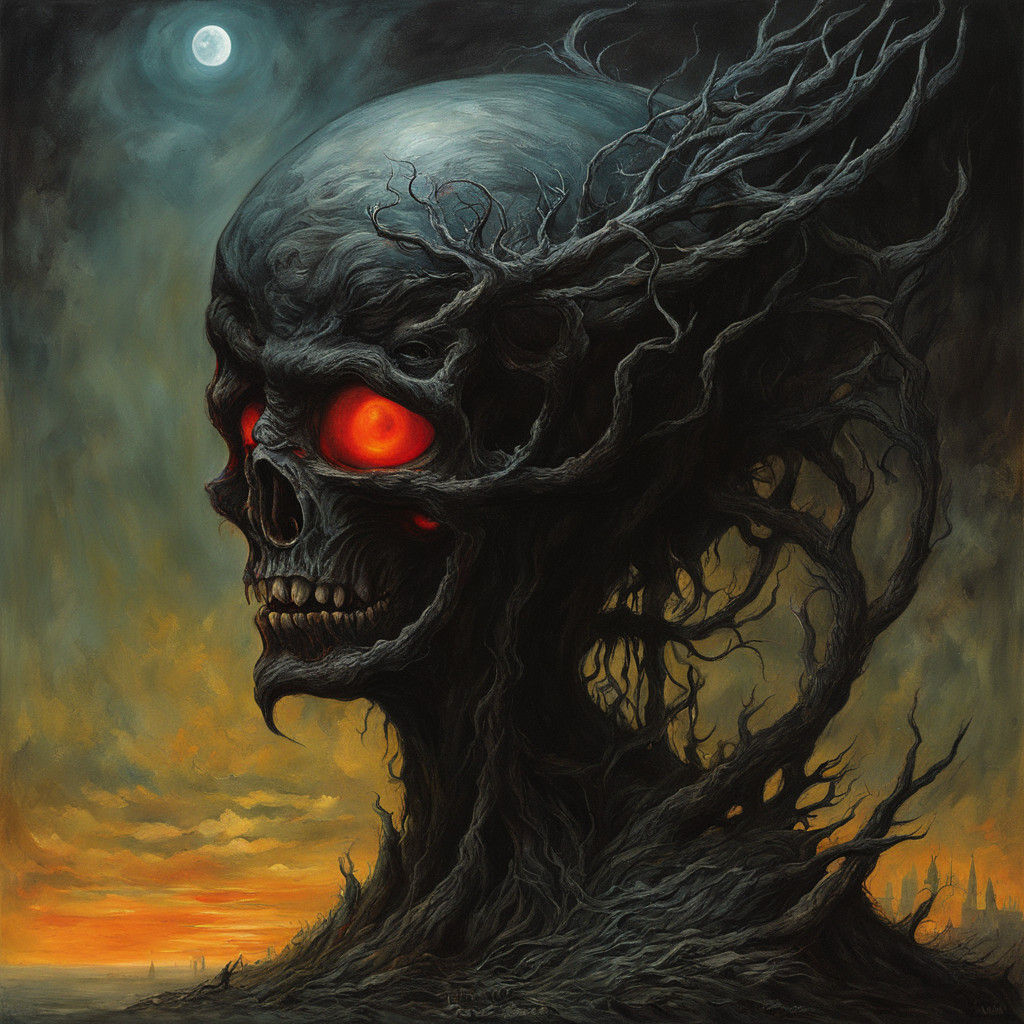 Surreal Portrait of Beelzebub with a Twisted, Fiery Companio...