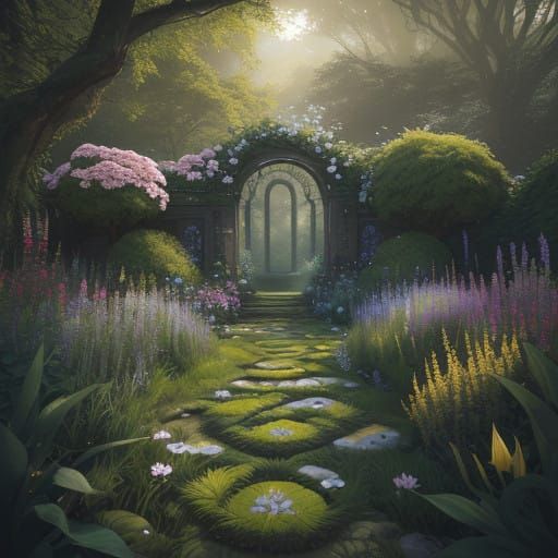 Hyperrealistic Garden Scene in Moody, Cinematic Style