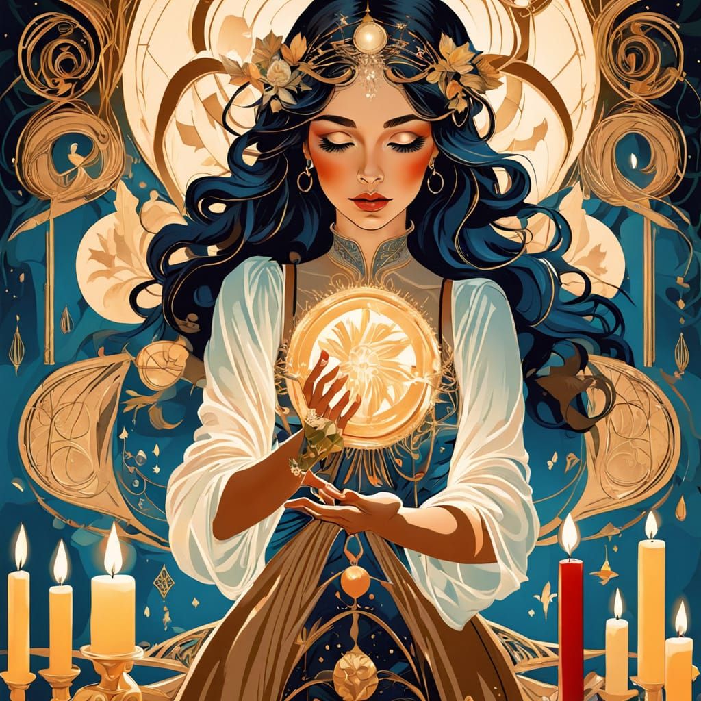 Tarot Card Reader in a Vibrant Oil Painting