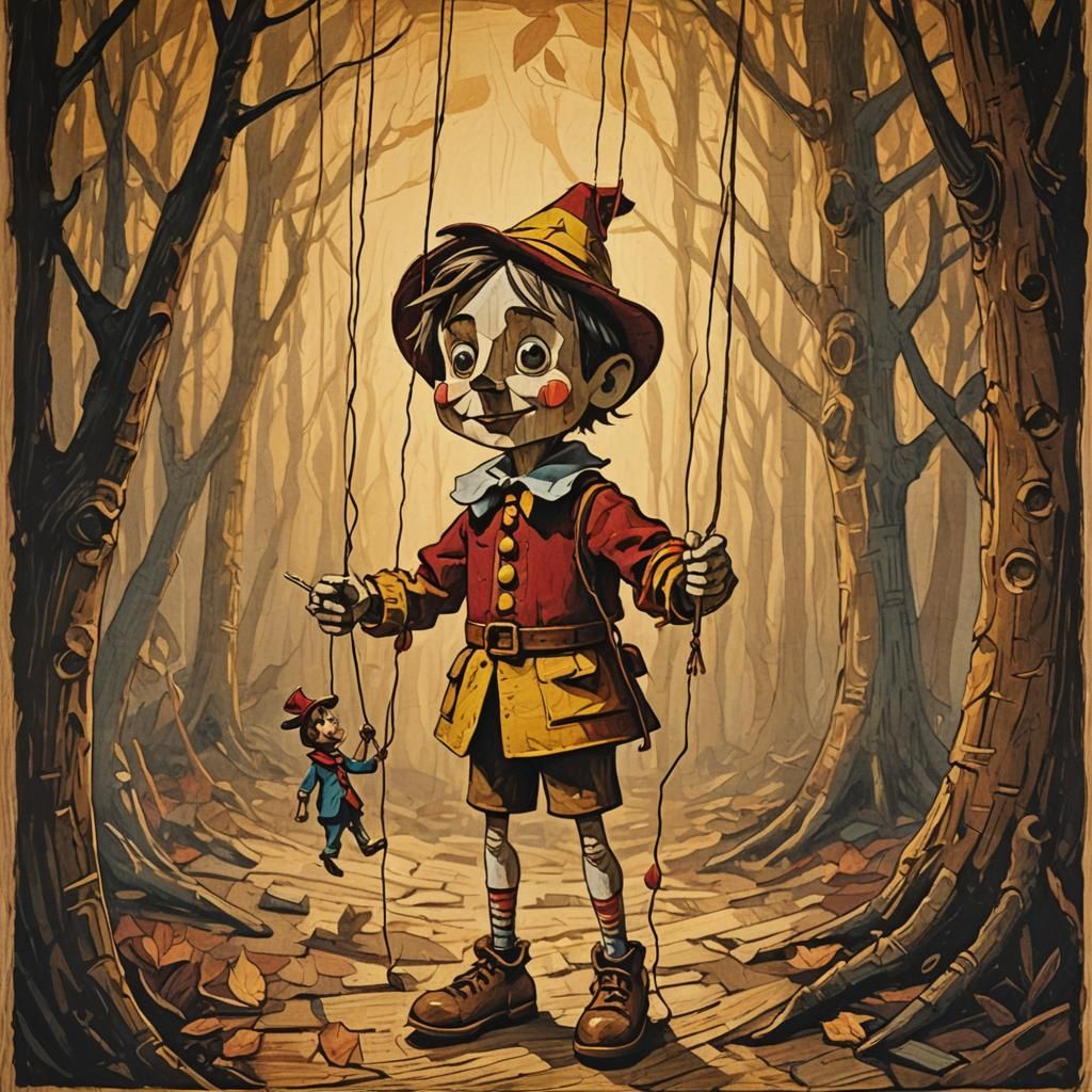 Pinocchio Marionette in Fauvist Style Illustration