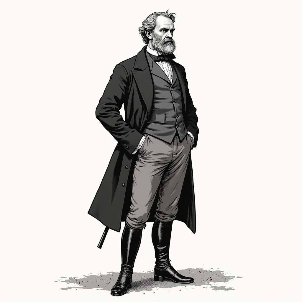 Irish Nationalist John Mitchel in 19th-Century Cartoon Style