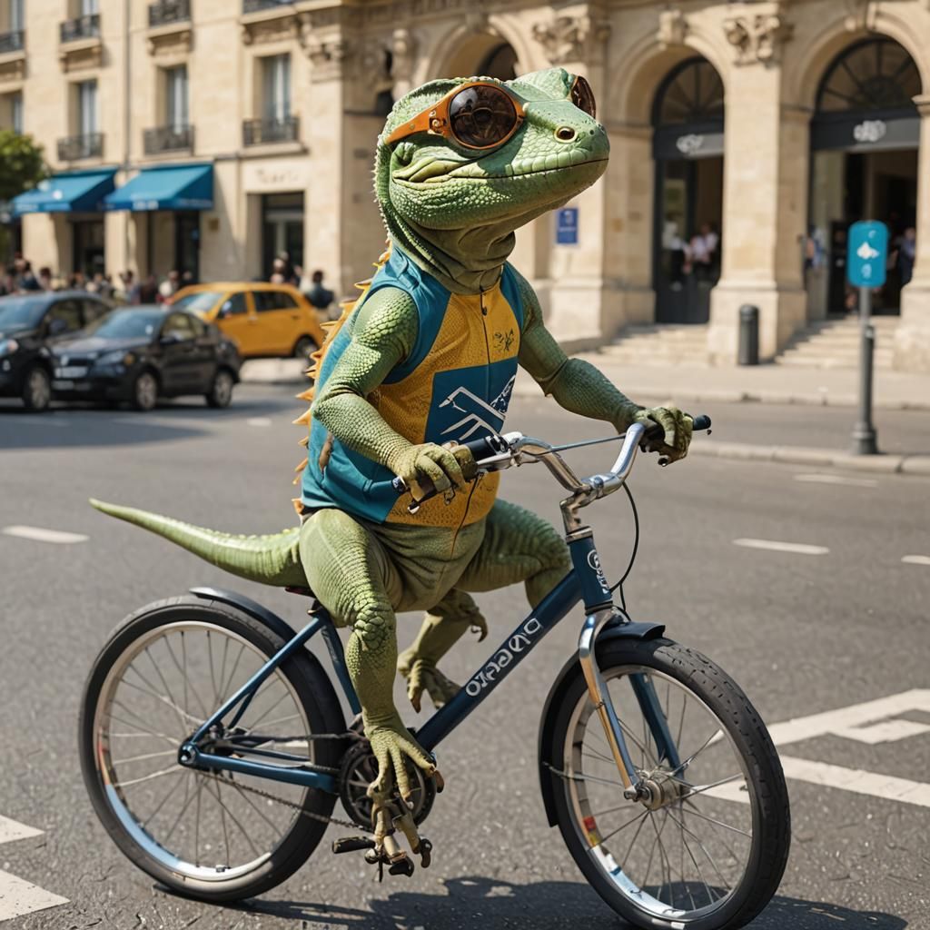 Lizard Cyclist at Paris Olympics: Hyperrealistic Illustratio...