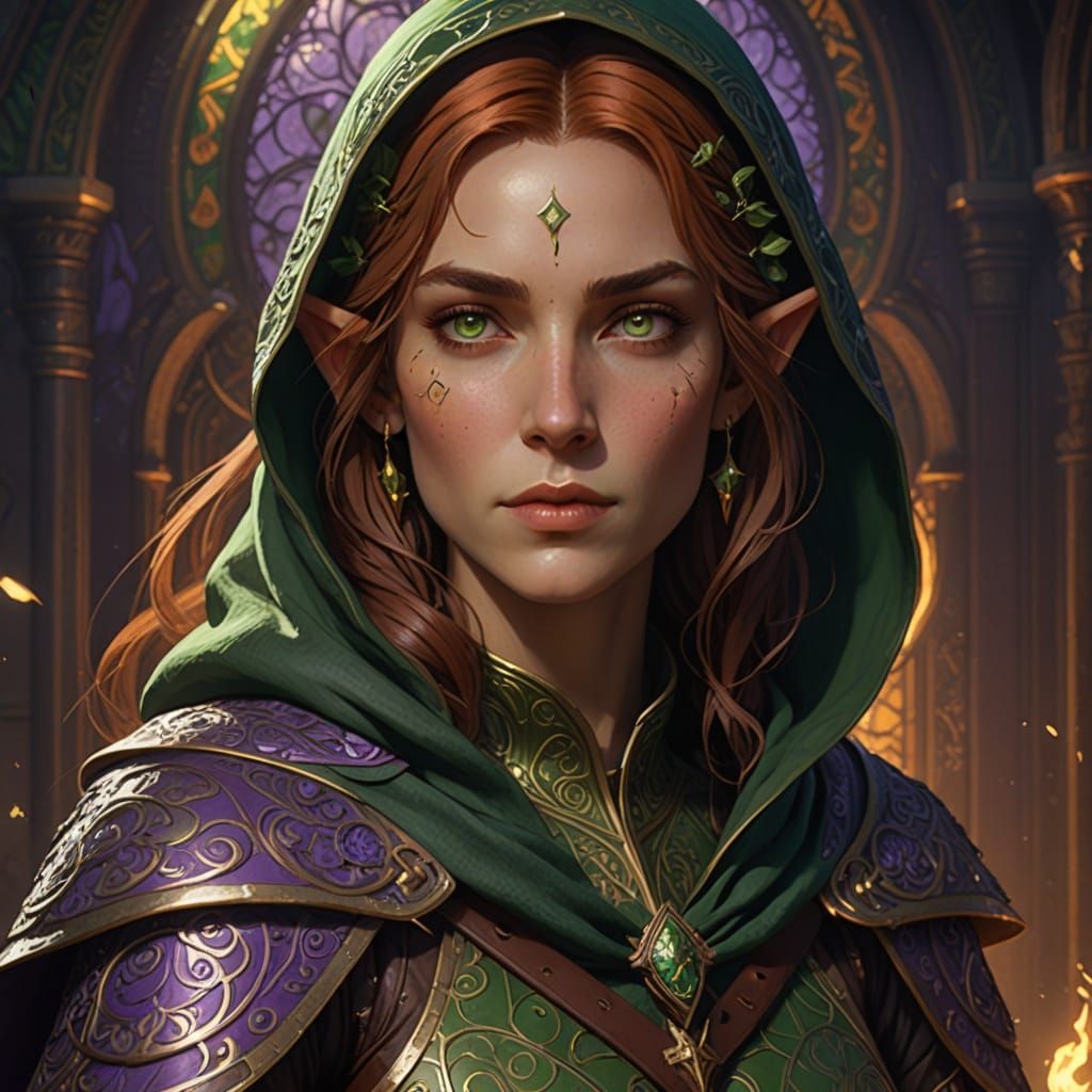 Elegant Half-Elven Bard in Dark Fantasy Setting