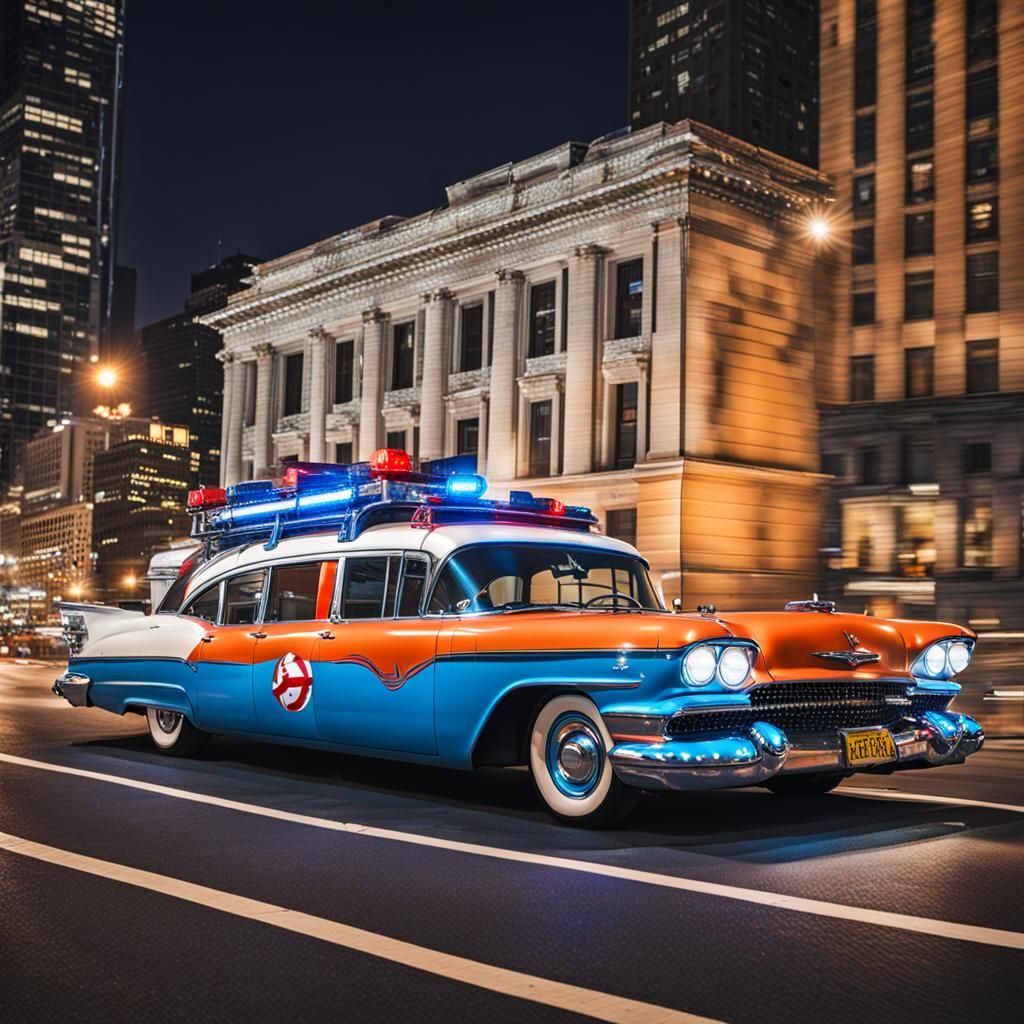 Ghostbusters Car in Cityscape