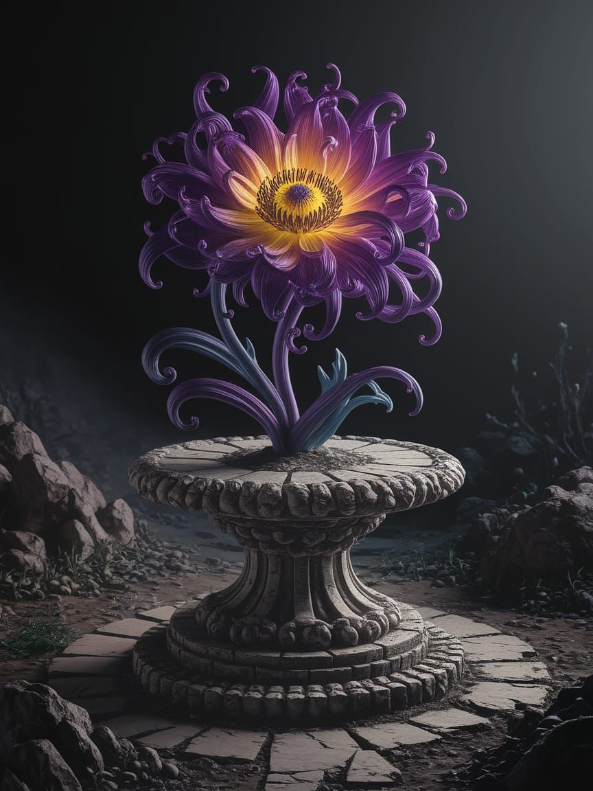 Gothic Flower Blooms in a Haunting Dark Fantasy Scene