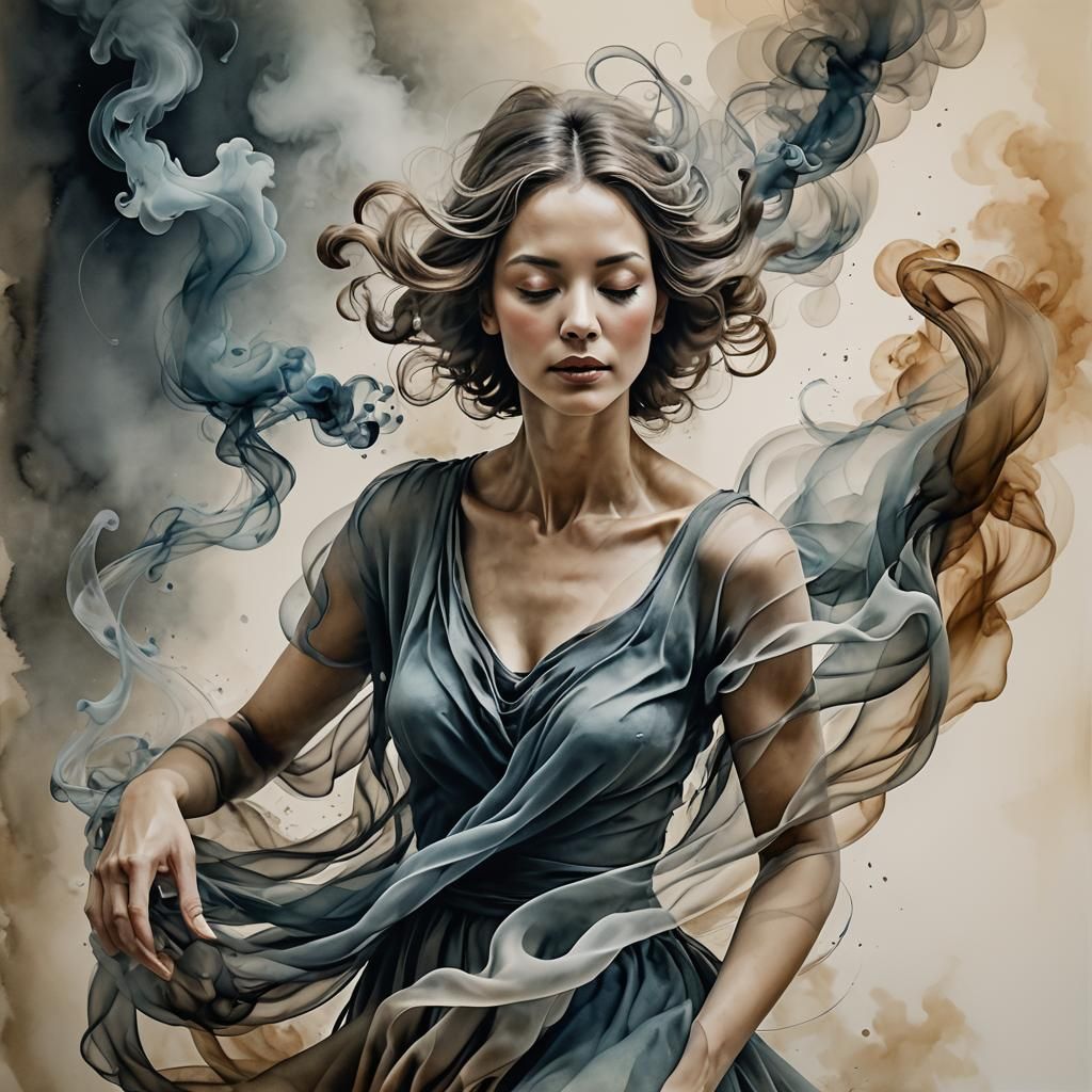 smoke sculpture, bust, portrait of a woman, in the style of ...