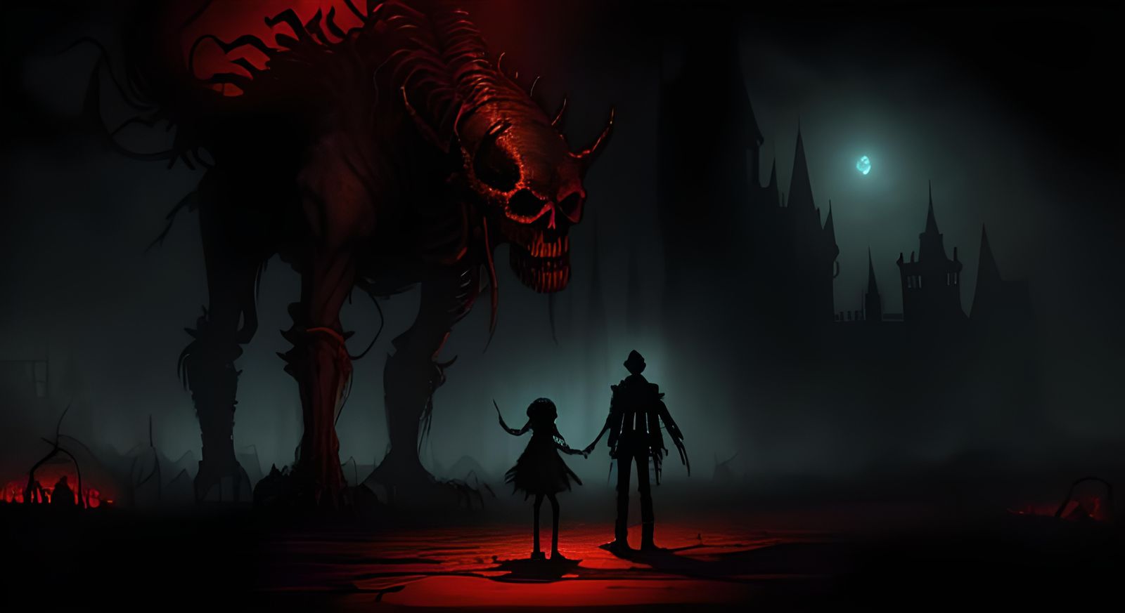 Children Playing with Skeletons in a Dark Attic