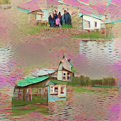 Picturesque Russian Village Scene by a Lake