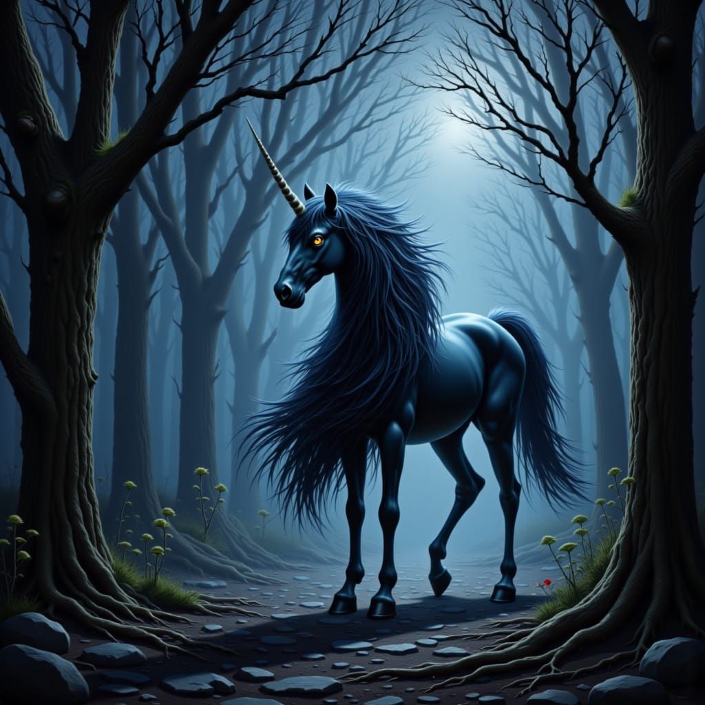 Majestic Unicorn in Enchanted Forest Twilight