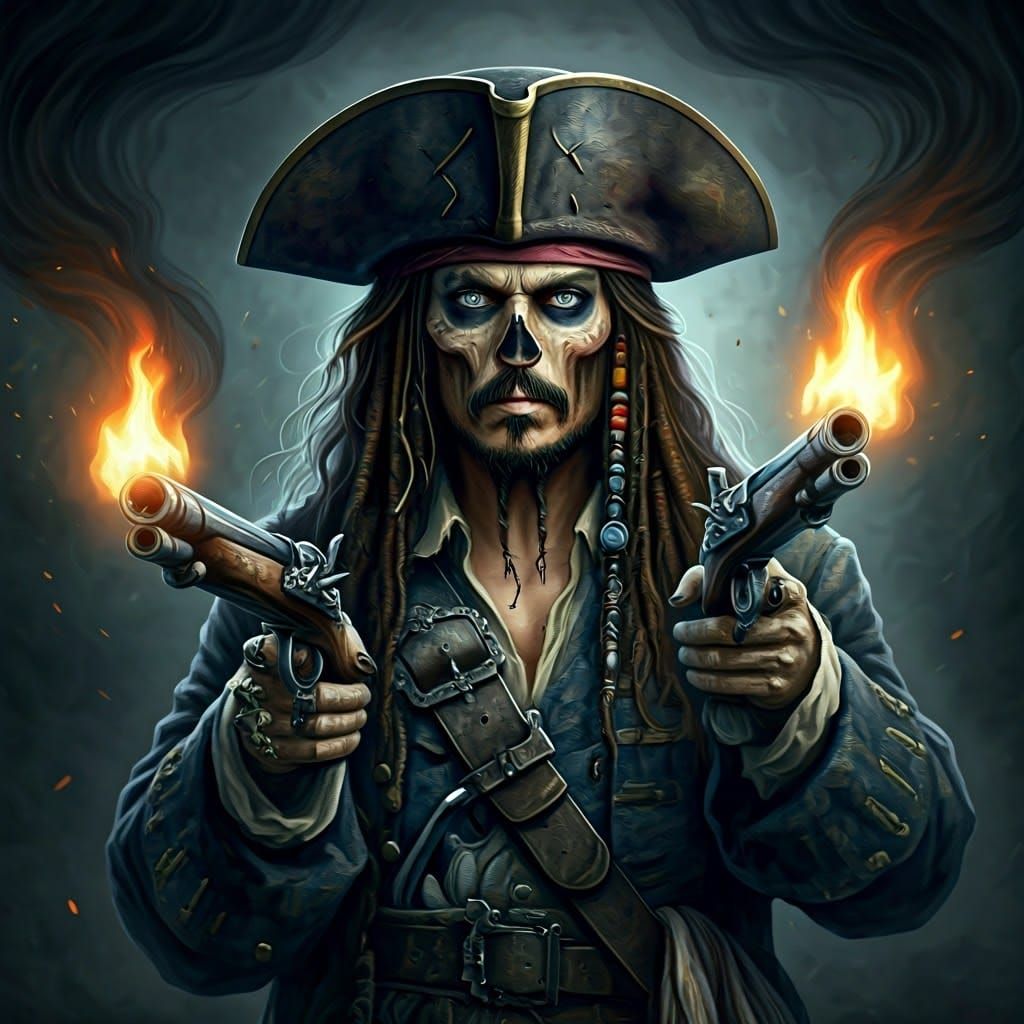 Captain Jack Sparrow Skeleton Portrait in Gothic Style