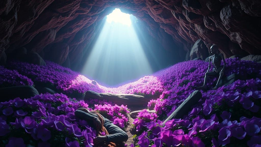 Mystical Subterranean Bloom: Dreamy Purple Florals in Ancien...