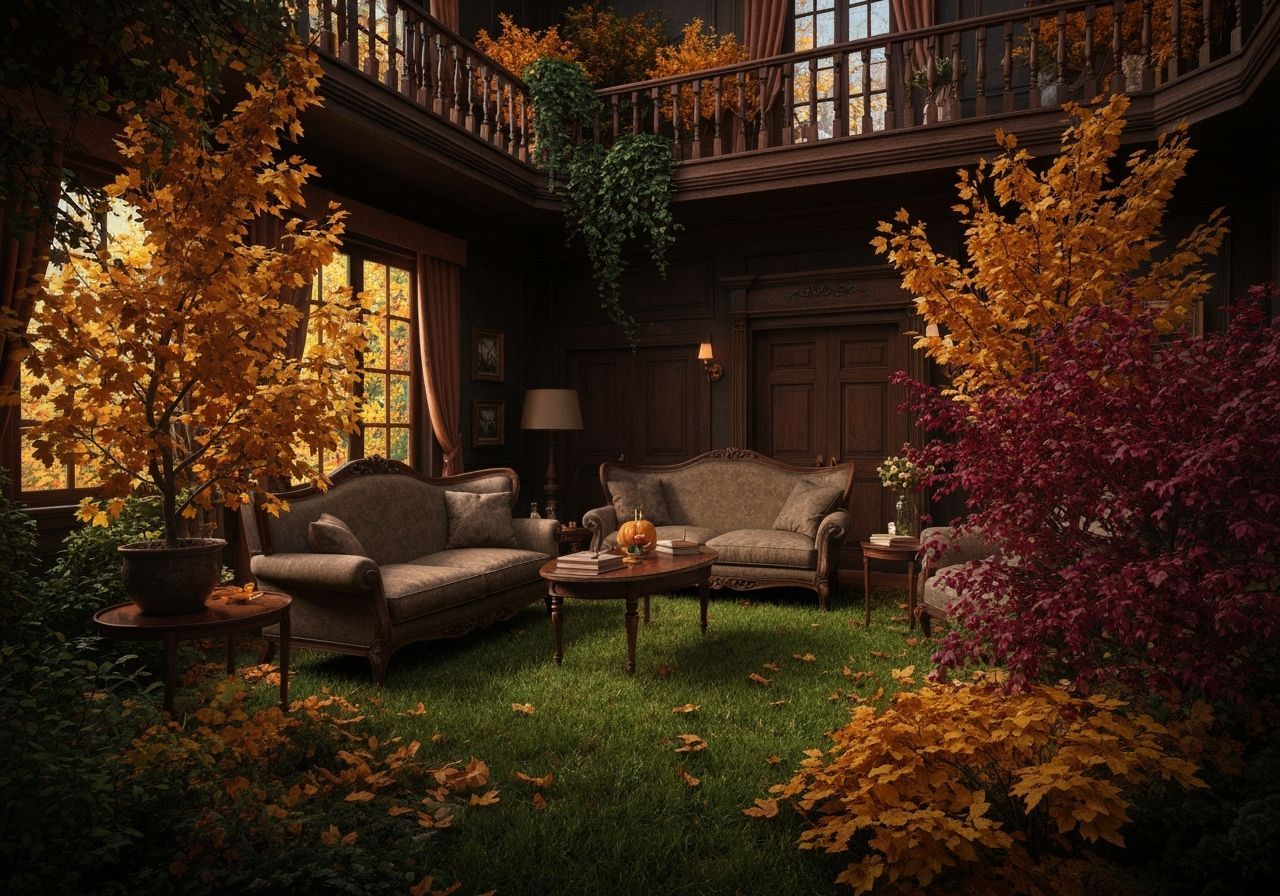 Haunting Victorian Living Room with Autumn Garden Fusion