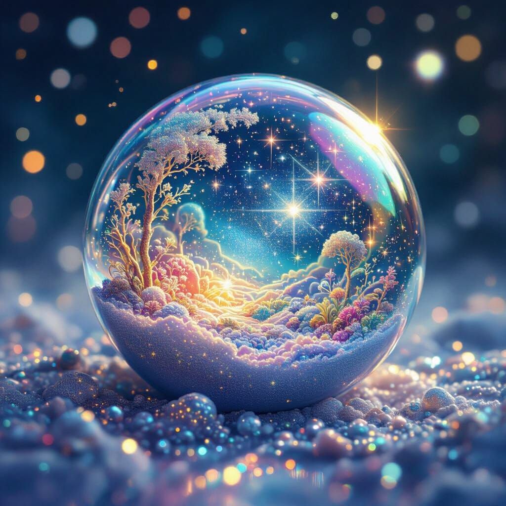 Miniature Iridescent World in a Bubble, Hyperdetailed Fantas...