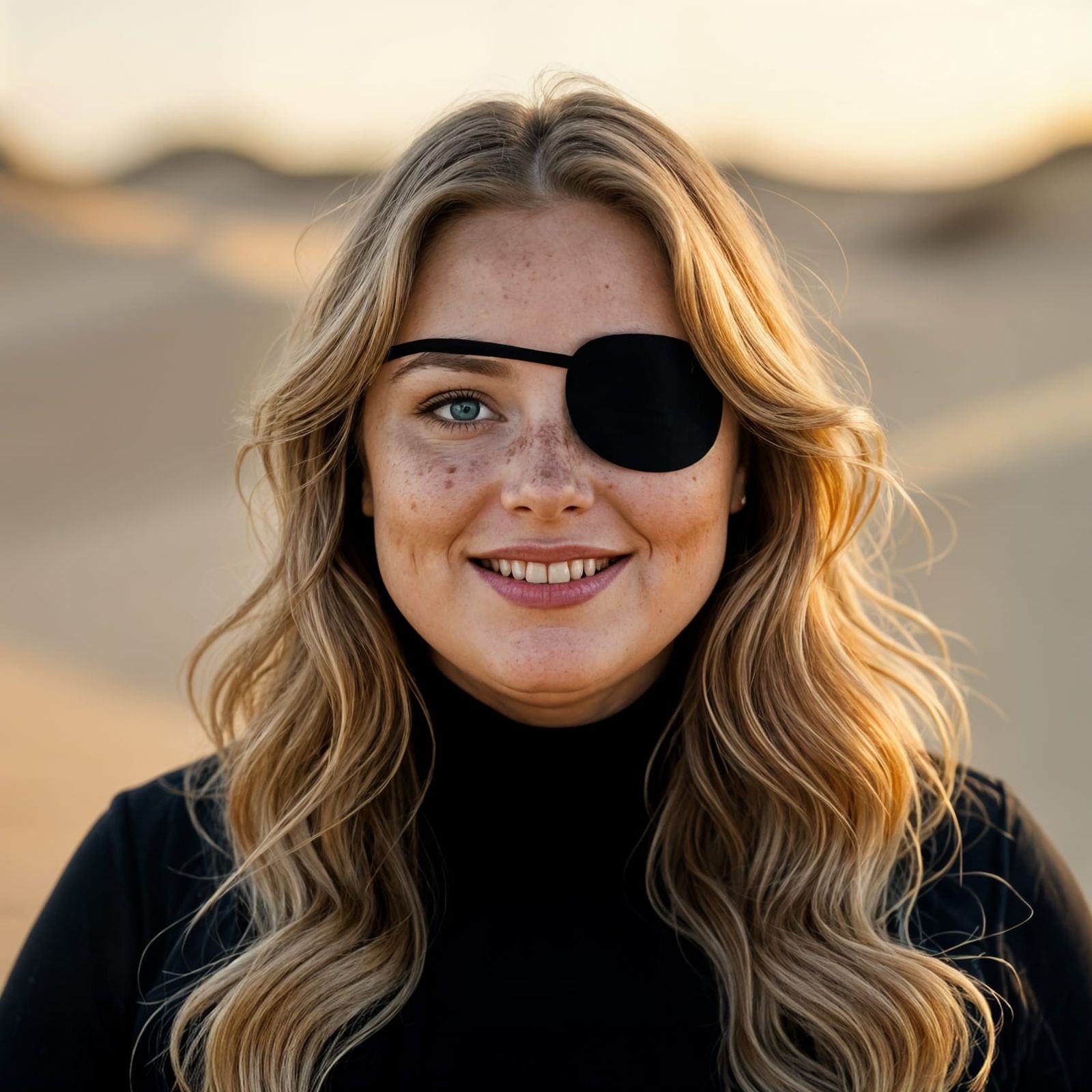 Blonde Woman in Black Dress on Dunes at Golden Hour