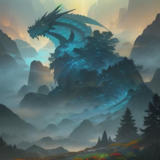 Majestic Dragon Perched Atop Misty Mountain