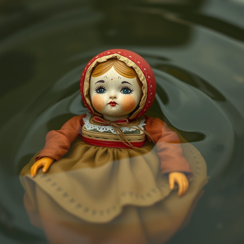 Vintage Russian Doll Adrift in Water, Antique Porcelain