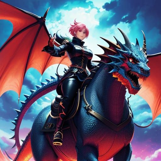 Anime Dragon Rider in Dynamic Pose