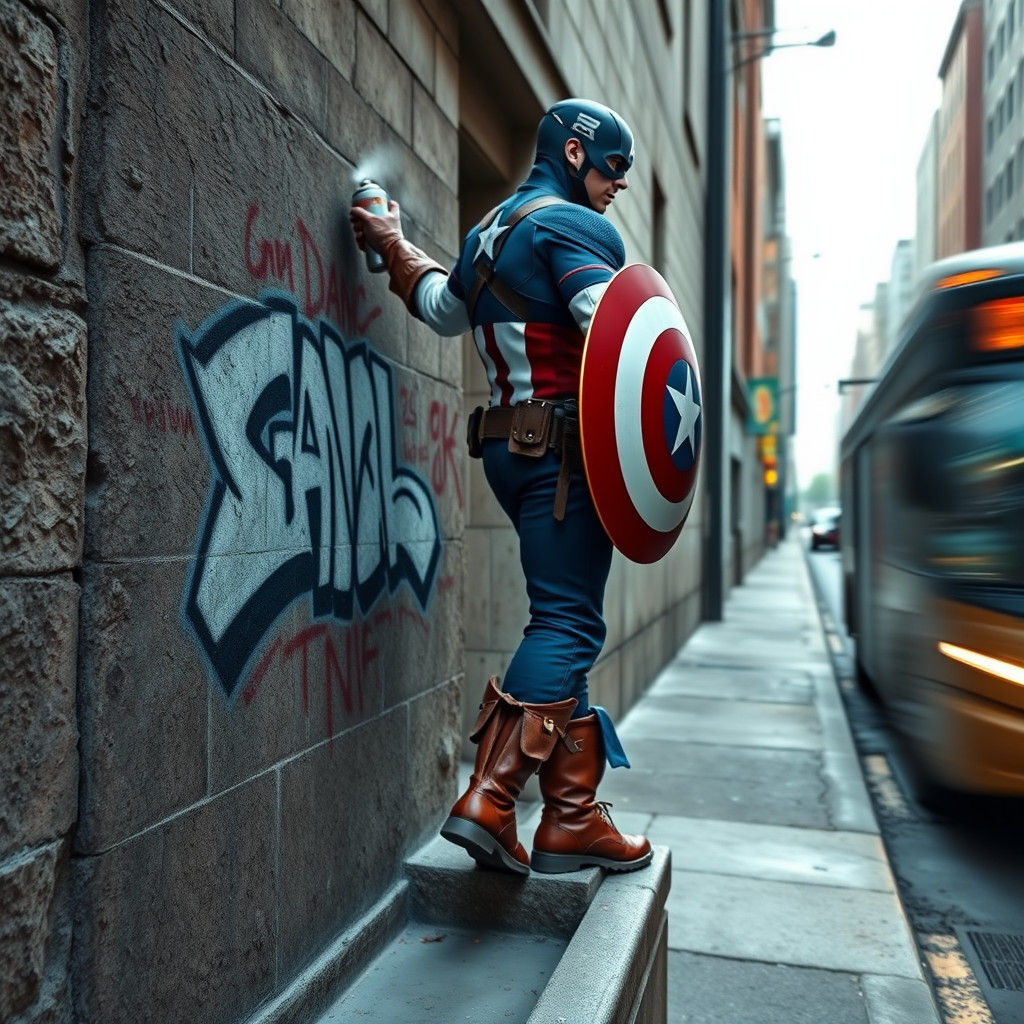 Captain America Graffiti Art on City Bus