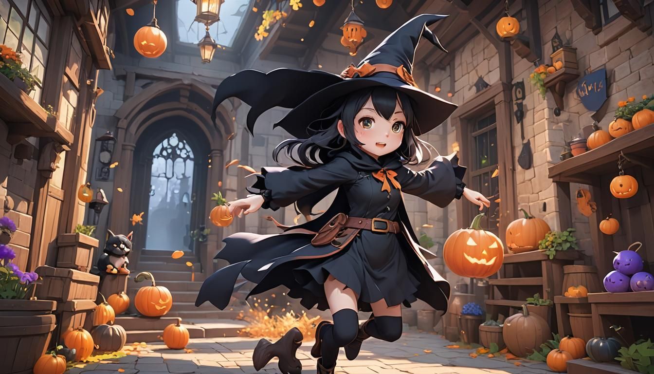 Cute Cartoon Witch's Grand Entrance: 3D Anime Art