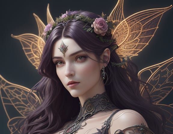 Elegant Art Nouveau Female Knight in Intricate Cyberpunk Att...