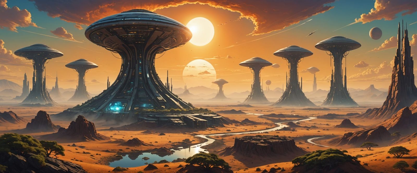 Surreal Afrofuturist Cityscape at Dusk