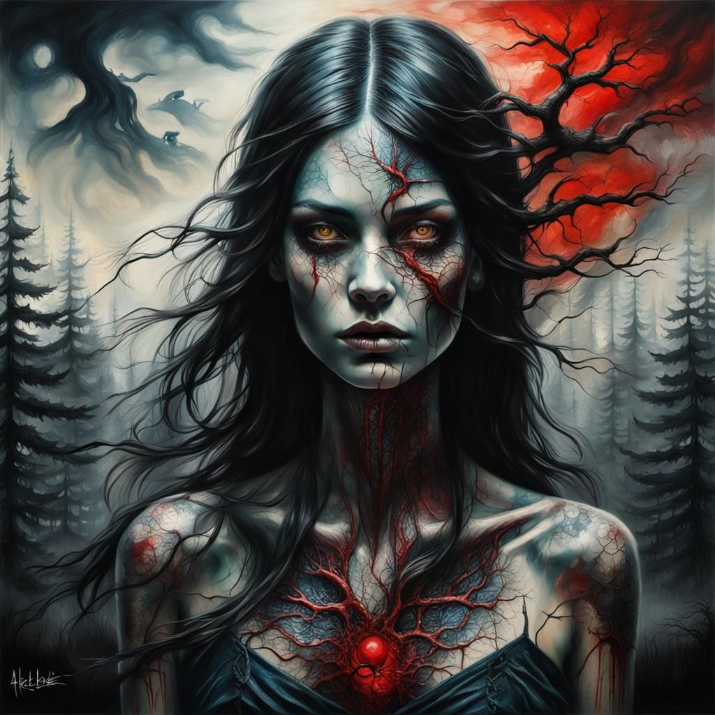 Alluring Zombie Woman in Sinister Encaustic Style