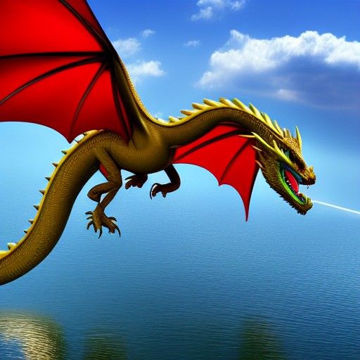 Dragon Flying Over Lake: 3D Digital Art