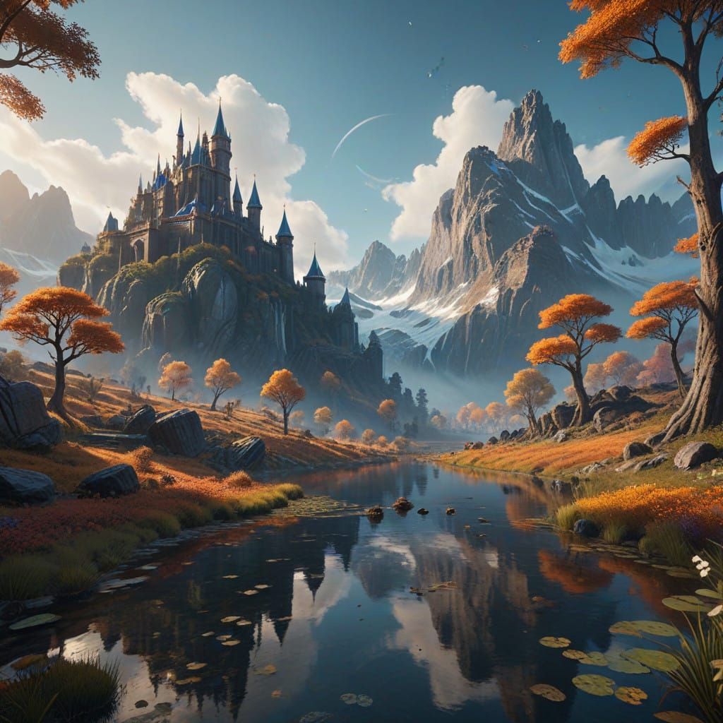 Breathtaking 8K Landscape with Majestic Pond and Soft Volume...