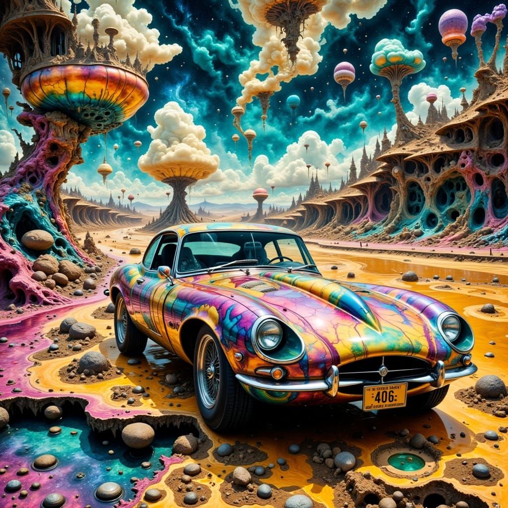 Surreal Car Journey Through Abstract Dreamscape