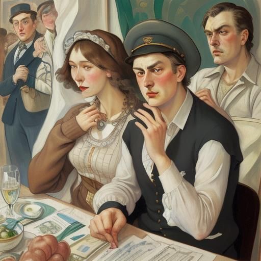 Figures Requesting Bank Account in Mixed Art Styles