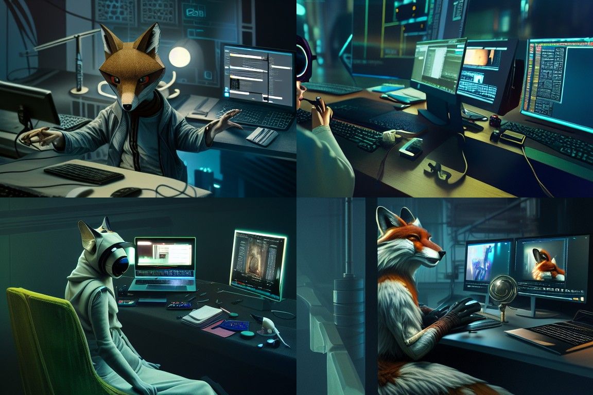 Anthropomorphic Fox Hacker in Retrowave Style