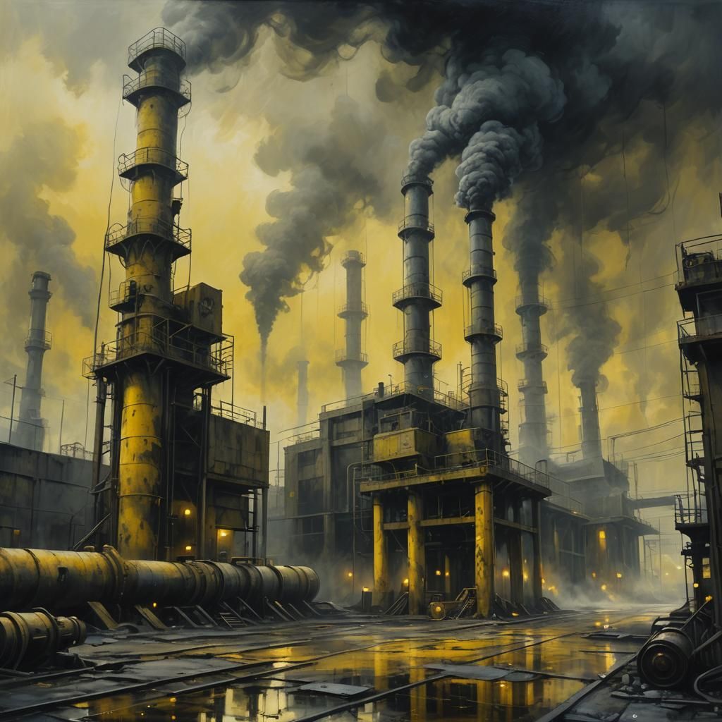 Eerie Sci-Fi Industrial Building in Toxic Gas