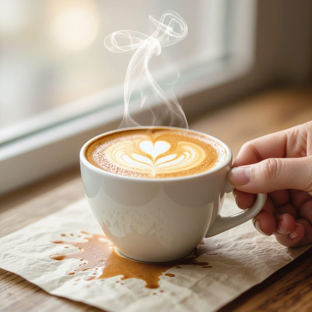 Cinematic Latte Art Coffee Cup Held by Hand