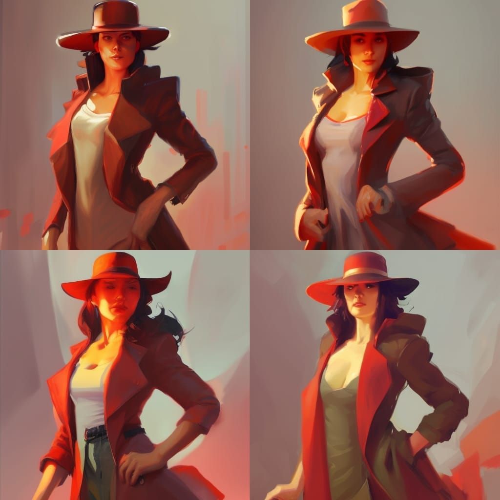 hispanic woman!!! with a red fedora!!! and red trenchcoat!!!