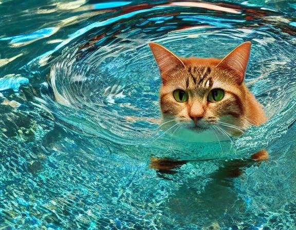 Cat Swimming in a Pool, High Resolution