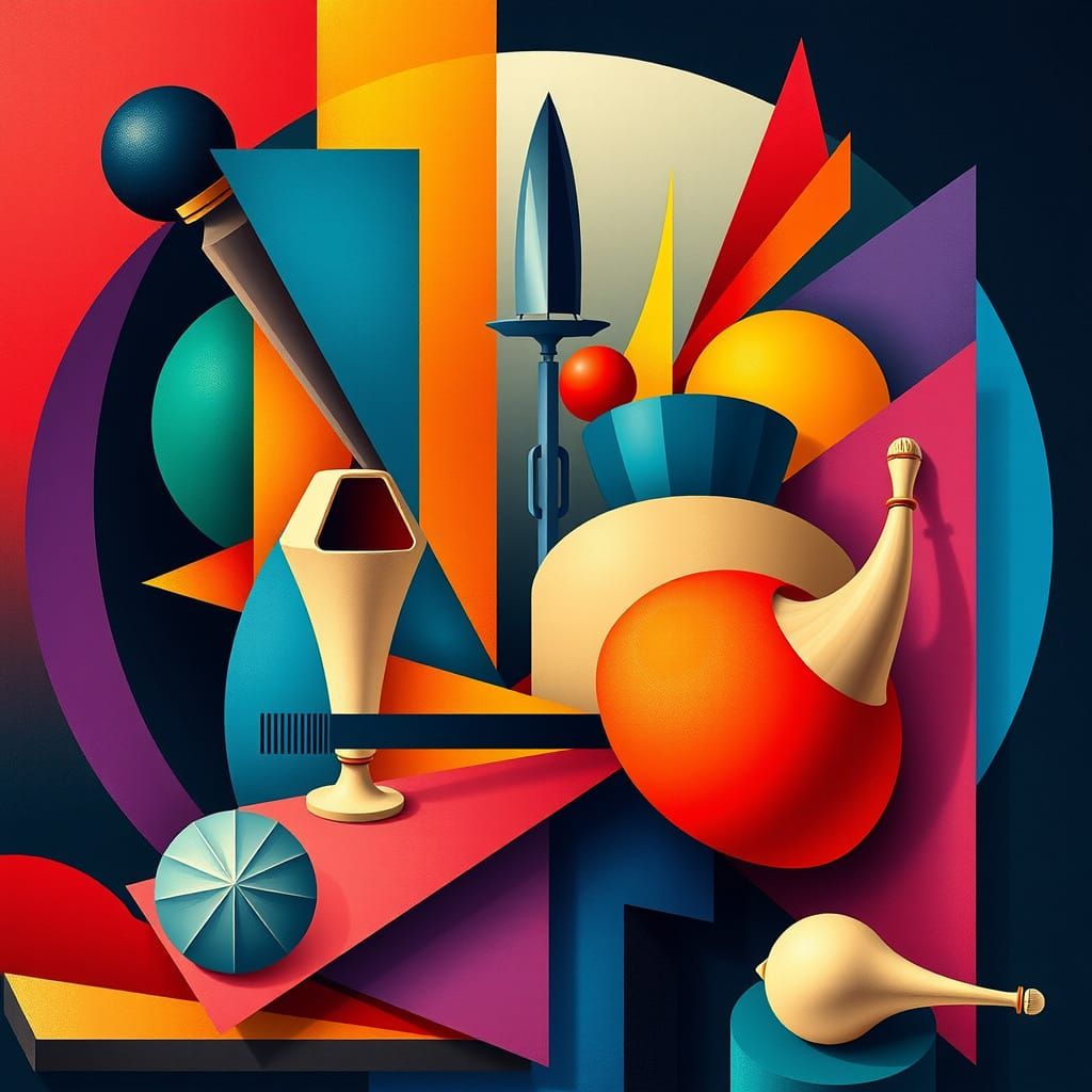 Neo-Cubist Art Deco Masterpiece with Geometric Fauvism