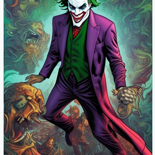 Joker with Morris Dancers in Comic Book Art