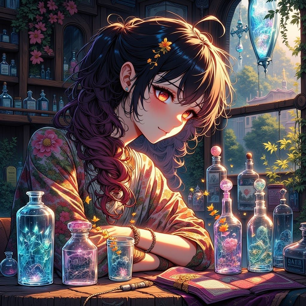 80s Anime Apothecary Concept Art with Zentangle Details